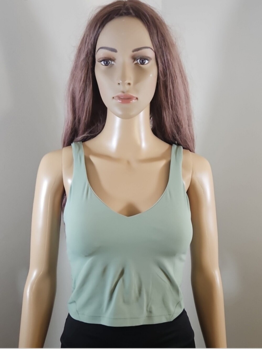 Lululemon Women's V Neck Crop Tank Top Sage Green With Shelf Bra